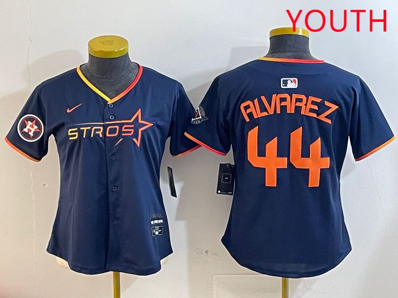 Youth Houston Astros #44 Alvarez Drak Blue Three generations Joint Name 2025 Nike MLB Jersey style 41010